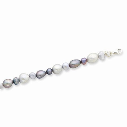 Sterling Silver White & Grey Freshwater Cultured Pearl Bracelet