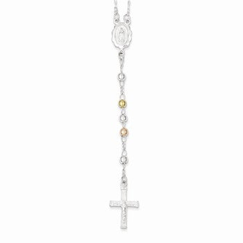 Sterling Silver Yellow & Rose Flash Gold-Plated Rosary Necklace