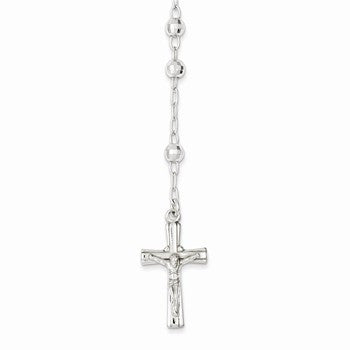 Sterling Silver Polished Rosary Textured Beads Necklace