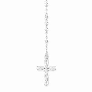 Sterling Silver Polished Crucifix Rosary Necklace