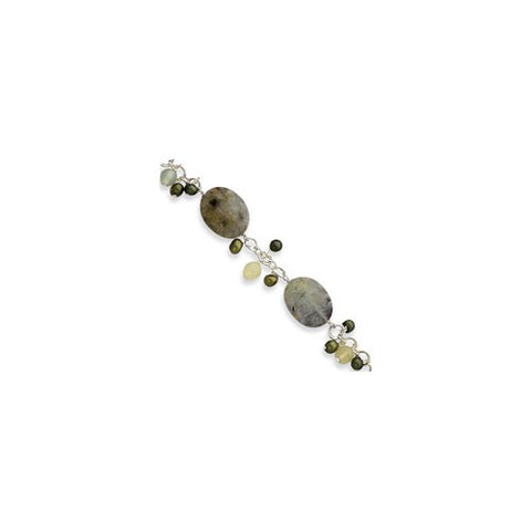 Sterling Silver Prehnite Green Cultured Pearl Bracelet