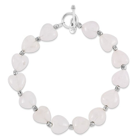 Sterling Silver Rose Quartz Heart Antiqued Toggle Bracelet