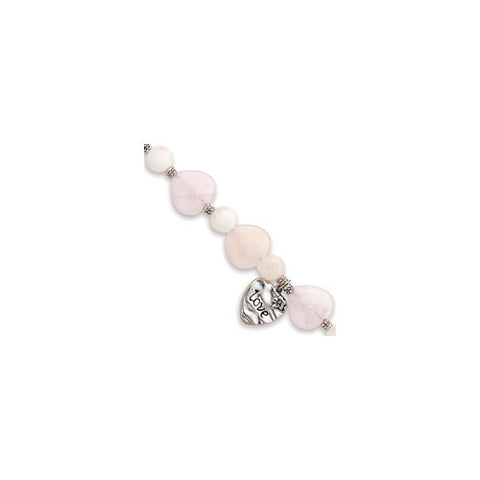 Sterling Silver Rose Quartz Antiqued Heart Love Toggle Bracelet