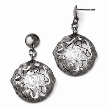 Sterling Silver & Ruthenium-plated Diamond-cut Post Dangle Earrings