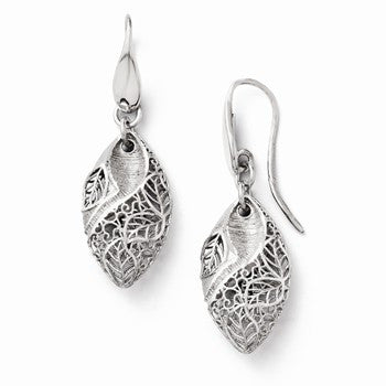 Sterling Silver Diamond-cut Puff Teardrop Shepherd Hook Earrings