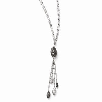 Sterling Silver Ruthenium Diamond-Cut Double Strand Necklace