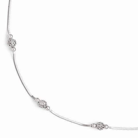 Sterling Silver Polished & Textured Beaded Anklet