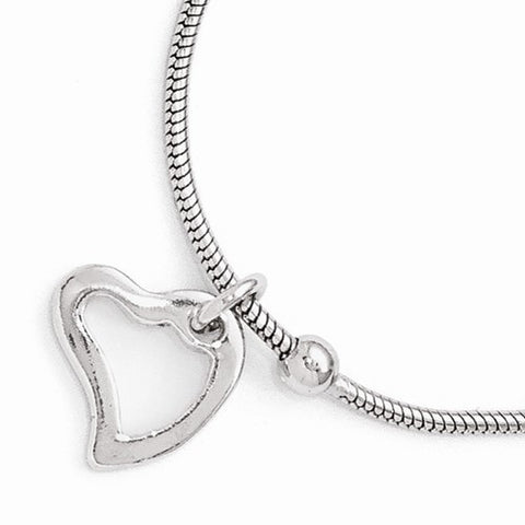 Sterling Silver Polished Heart Anklet Bracelet