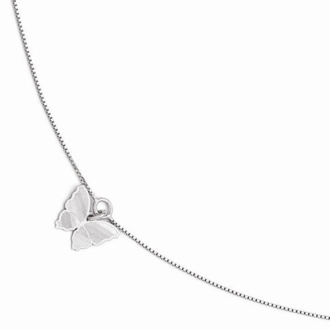 Sterling Silver Polished & Textured Butterfly Anklet