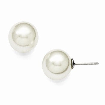 Sterling Silver 12-13mm Round White Shell Pearl Stud Earrings