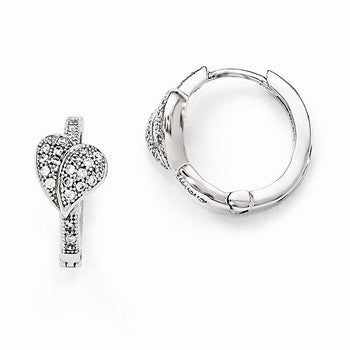 Sterling Silver CZ Rhodium Heart Hoop Earrings