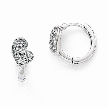 Sterling Silver CZ Polished Heart Earrings