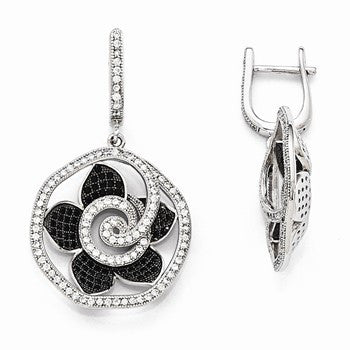 Sterling Silver CZ Flower Dangle Hinged Hoop Earrings