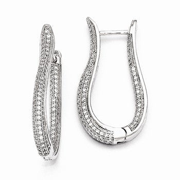 Sterling Silver CZ Polished Hoop Earrings