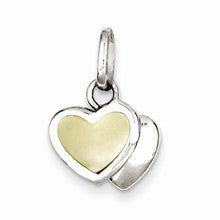 Sterling Silver Rhodium Plated 3-D Mother of Pearl Double Heart Charm hide-image