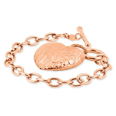 Sterling Silver Rose Rhodium Heart Toggle Bracelet