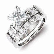 Sterling Silver CZ 2 Piece Wedding Set Ring
