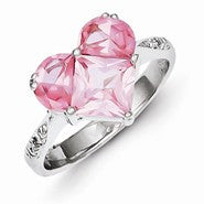 Sterling Silver Heart Shaped Dark Pink CZ Ring