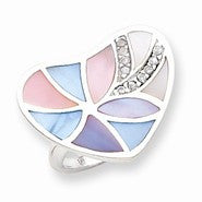 Sterling Silver CZ & Multi-colored Mother of Pearl Ring