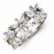 Sterling Silver Yellow & Clear CZ Floral Ring
