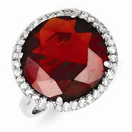 Sterling Silver Clear & Red CZ Ring