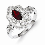 Sterling Silver Dark Red Marquise CZ Ring