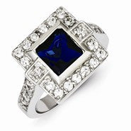 Sterling Silver Dark Blue Square CZ Ring