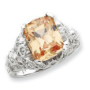 Sterling Silver Champagne & Clear Color CZ Ring