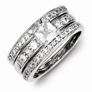 Sterling Silver CZ 3 Piece Wedding Set Ring