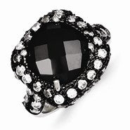 Sterling Silver and Black Plating with Large Center Black CZ and Small Clea, Size 7, Ring
