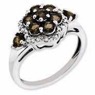 Sterling Silver Diamond & Smokey Quartz Gemstone Ring