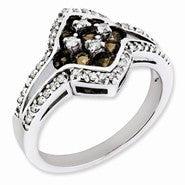 Sterling Silver Diamond & Smokey Quartz Gemstone Ring