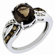 Sterling Silver Diamond & Smokey Quartz Ring