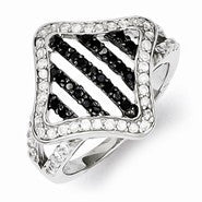 Sterling Silver CZ Black & White Striped Square Ring