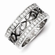 Sterling Silver CZ Black Filigree Design Ring