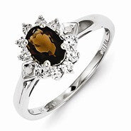 Sterling Silver Diamond & Smoky Quartz Ring