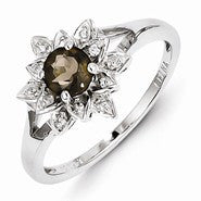 Sterling Silver Diamond & Smoky Quartz Ring