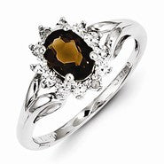 Sterling Silver Diamond & Smoky Quartz Ring