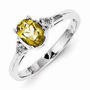 Sterling Silver Diamond & Whiskey Quartz Ring