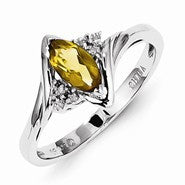 Sterling Silver Diamond & Whiskey Quartz Ring
