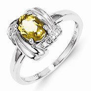 Sterling Silver Diamond & Whiskey Quartz Ring