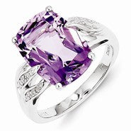 Sterling Silver Diamond and Amethyst Ring