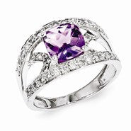 Sterling Silver Diamond and Amethyst Ring
