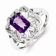Sterling Silver Diamond and Amethyst Ring