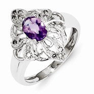 Sterling Silver Diamond and Amethyst Ring
