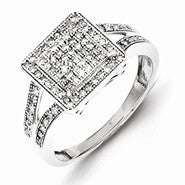 Sterling Silver Diamond Cluster Square Ring