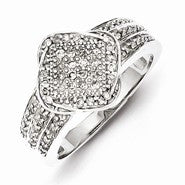 Sterling Silver Diamond Cluster Square Ring