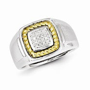 Sterling Silver & Yellow Gold Diamond Square Men's Ring