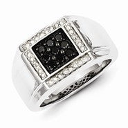 Sterling Silver White & Black Diamond Square Men's Ring