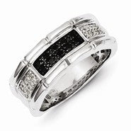 Sterling Silver White & Black Diamond Men's Ring